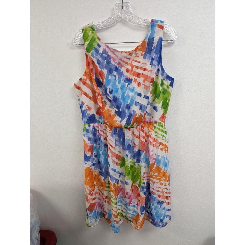 RN Studio Dress Size 14 Sleeveless Lined Blue Orange Pink Green Ronni Nicole